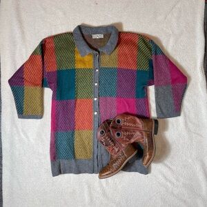 Aquascutum Made In Britain Wool Blend Vintage Button Down Knit Sweater